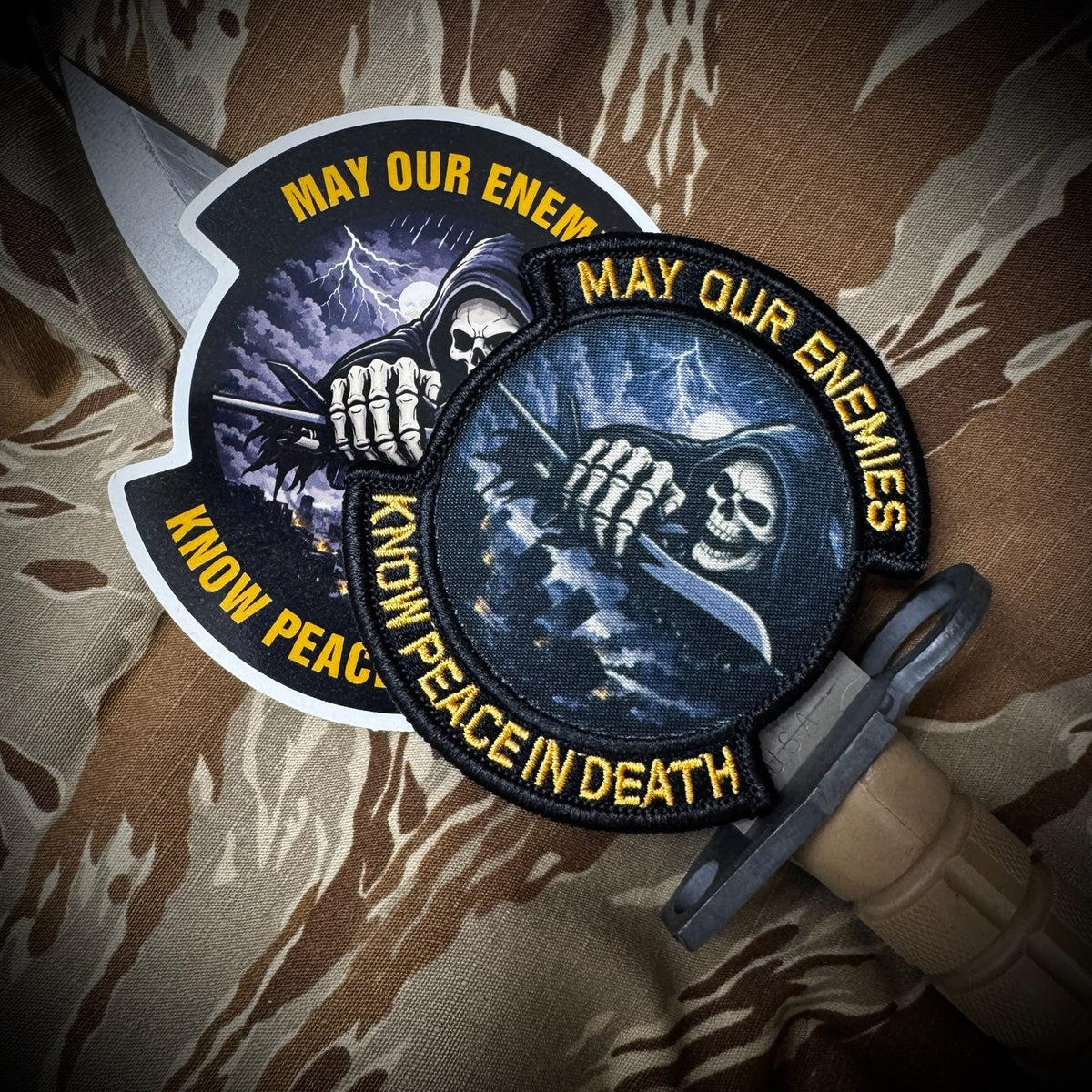 COMBO - POTM - May 2026 POTM - May Our Enemies Know Peace In Death - PATCH AND STICKER
