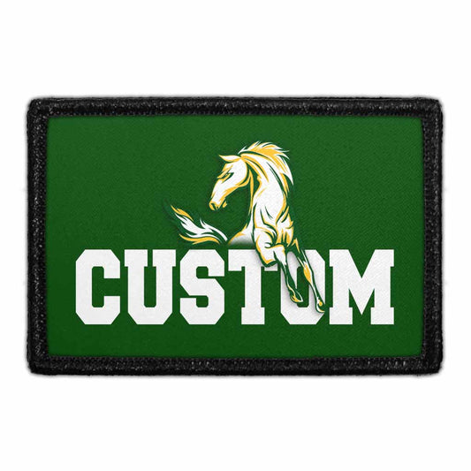 Custom Text With Horse - White Outline - Removable Patch