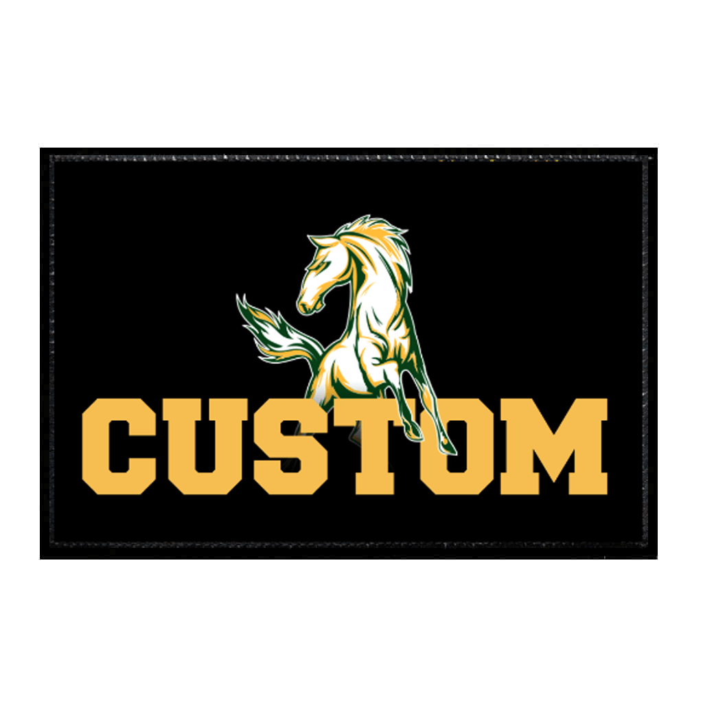Custom Text With Horse - Yellow Text Black Background - Removable Patch