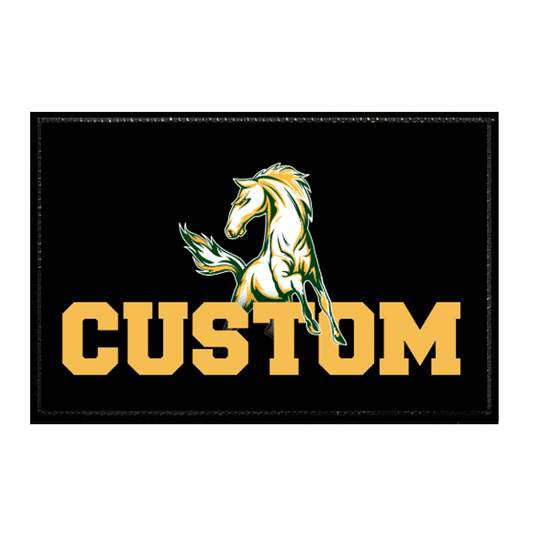 Custom Text With Horse - Yellow Text Black Background - Removable Patch