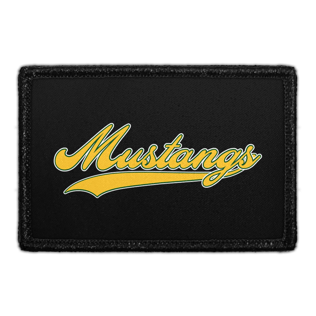 Mustangs Yellow Script Text On Black - Removable Patch