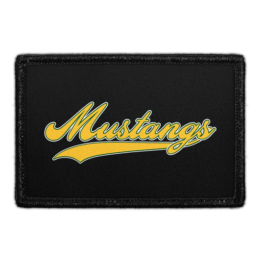 Mustangs Yellow Script Text On Black - Removable Patch