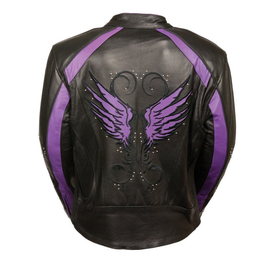 Milwaukee Leather ML1952 Women's Black and Purple Embroidered and Stud Design Scooter Jacket