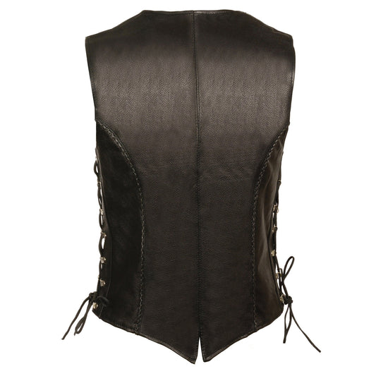 Milwaukee Leather ML2042 Women's Black Braided Premium Leather Motorcycle Rider Vest w/ Side Laces