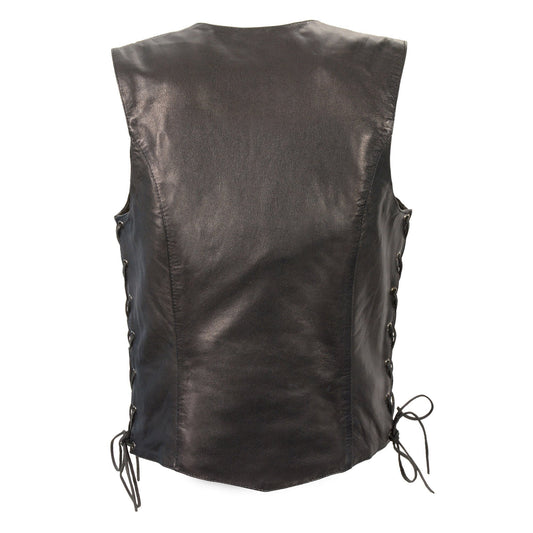 Milwaukee Leather MLL4546 Women's Black Premium Leather Lightweight V-Neck Motorcycle Rider Vest w/ Side Laces