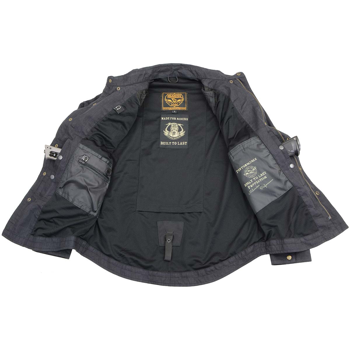 Milwaukee Leather MPM1622 Men's Black Waxy CE Armored Denim Long Sleeve Shirt Reinforced w/ Aramid Fibers