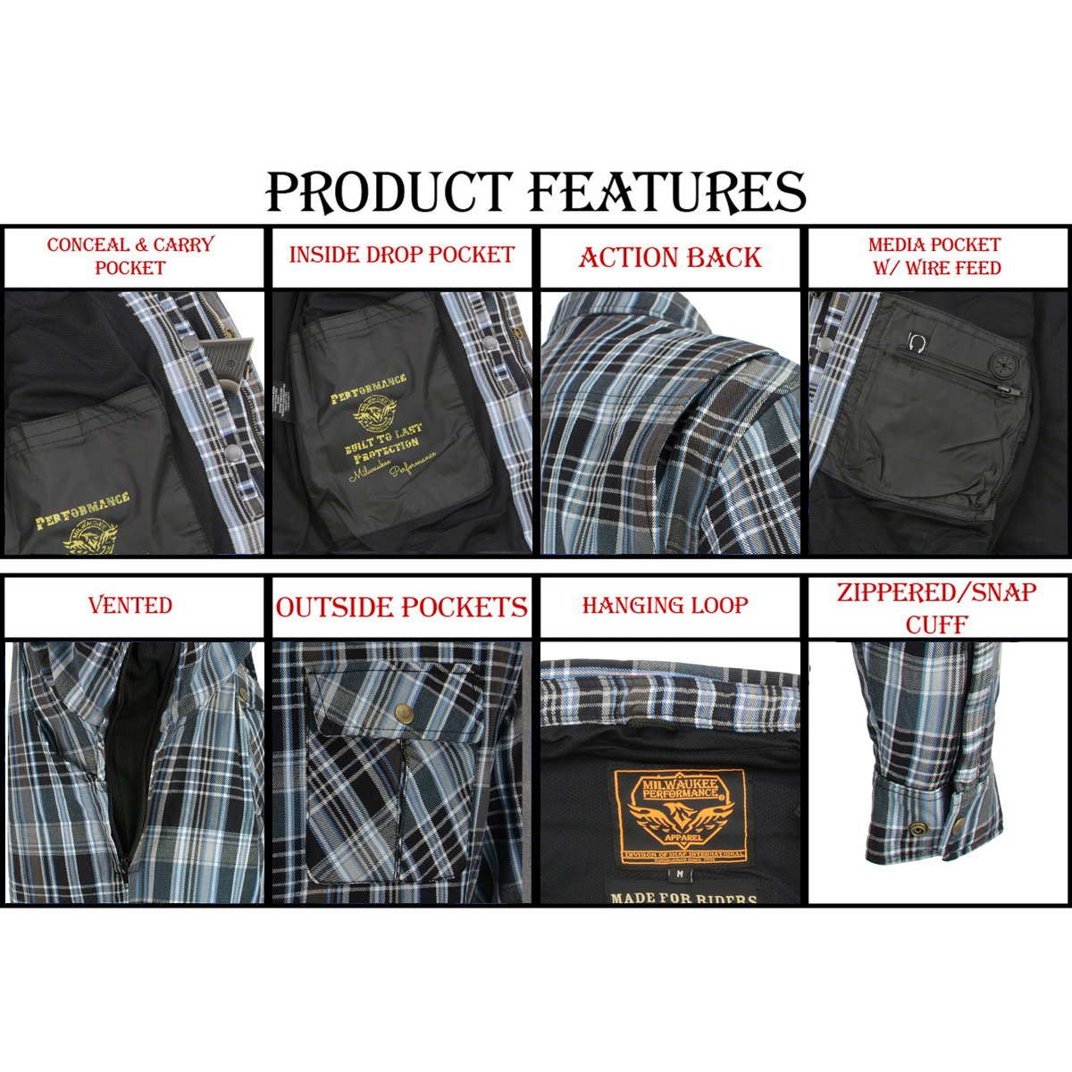 Milwaukee Leather Men's Steelvenom Multi/Color CE Armored Flannel Shirt with Aramid Reinforced Zones - MPM1626