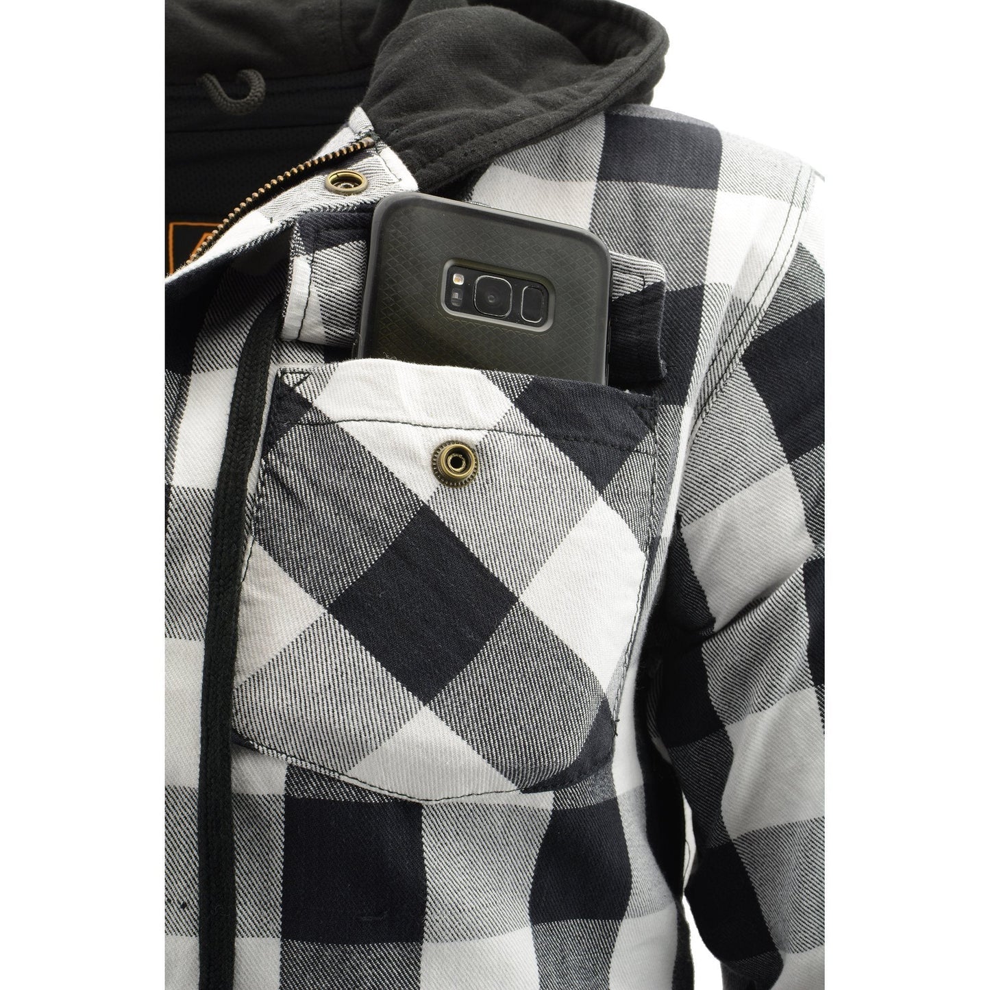 Milwaukee Leather Men's Othello Black/White Hooded CE Armored Flannel Shirt with Aramid Reinforced Zones - MPM1629