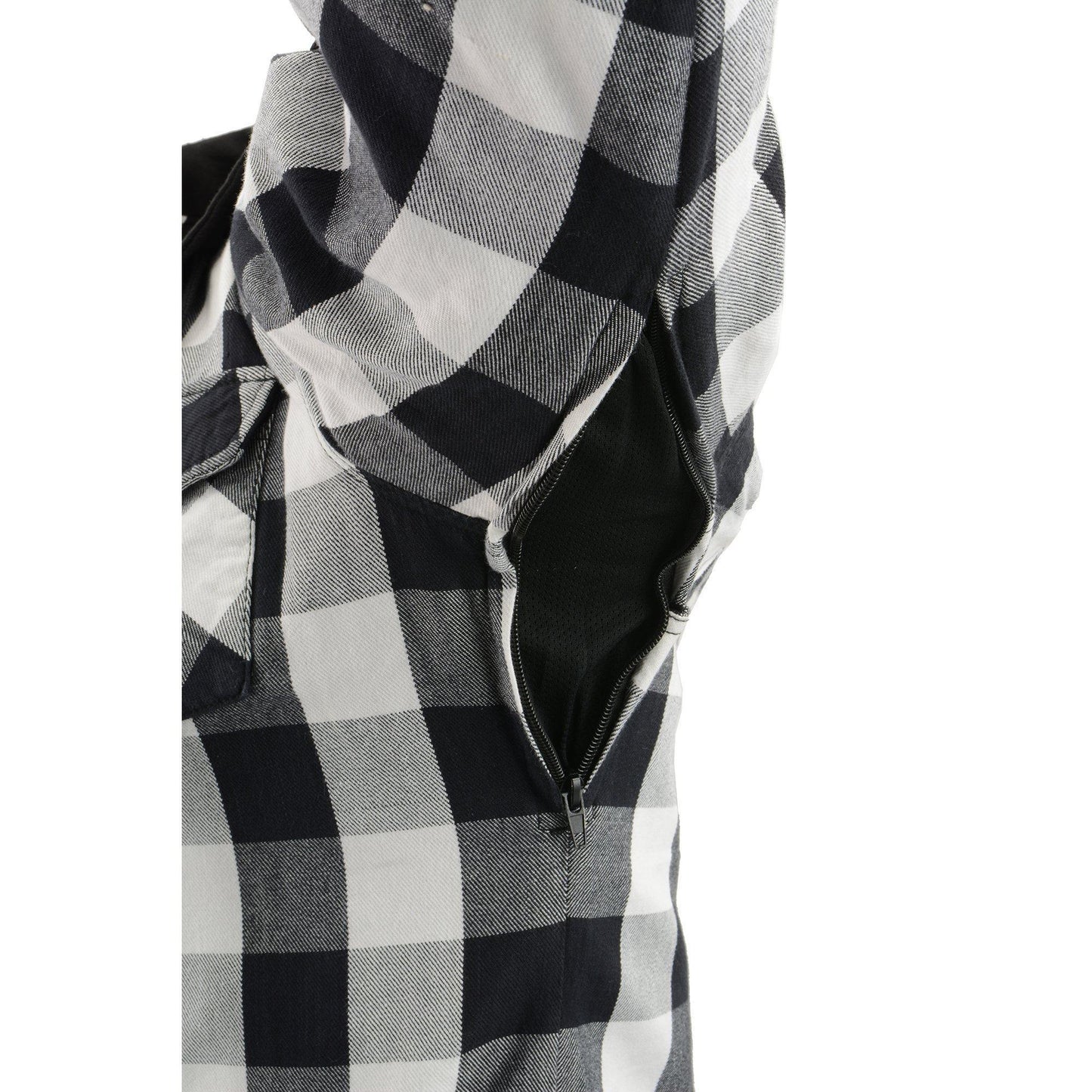 Milwaukee Leather Men's Othello Black/White Hooded CE Armored Flannel Shirt with Aramid Reinforced Zones - MPM1629