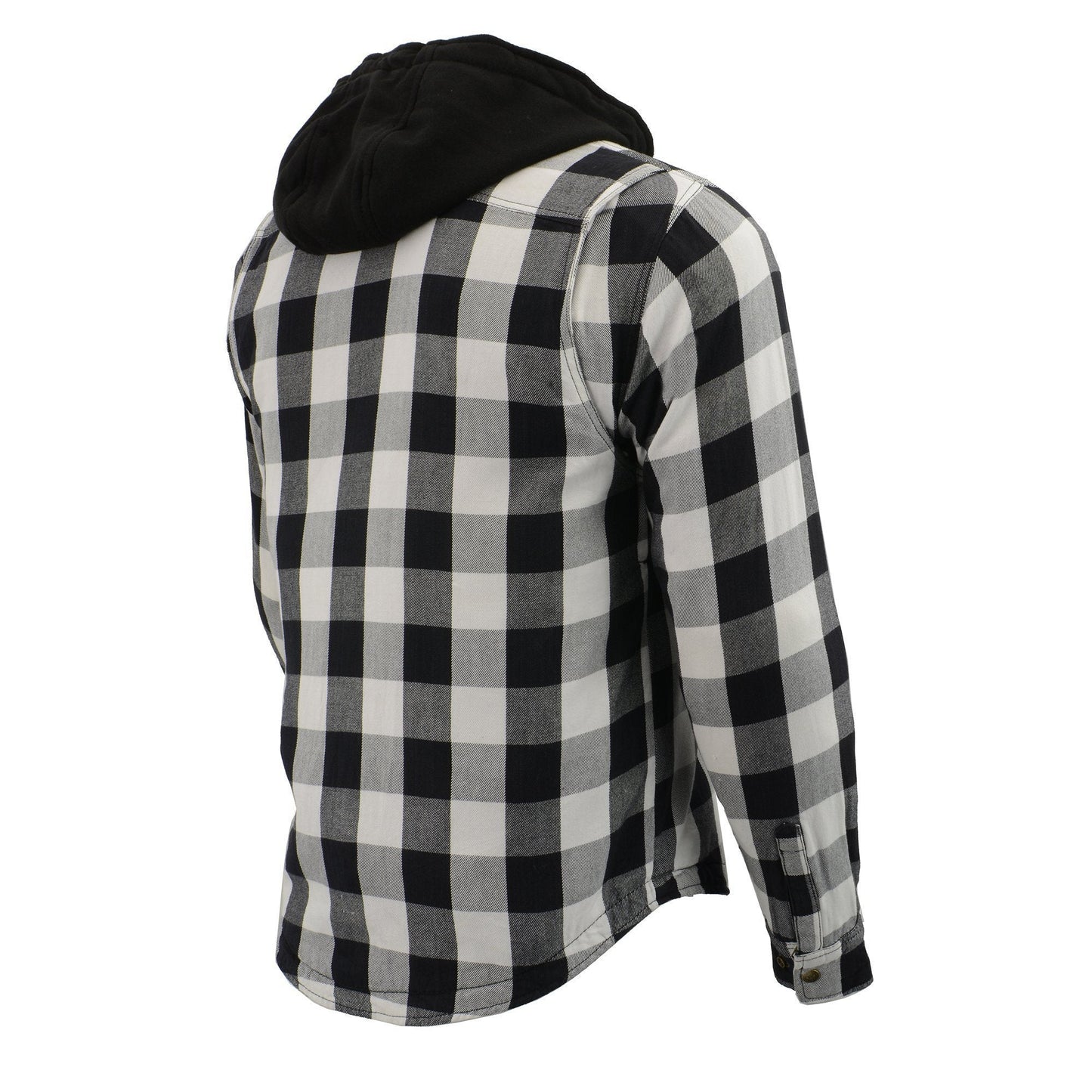 Milwaukee Leather Men's Othello Black/White Hooded CE Armored Flannel Shirt with Aramid Reinforced Zones - MPM1629