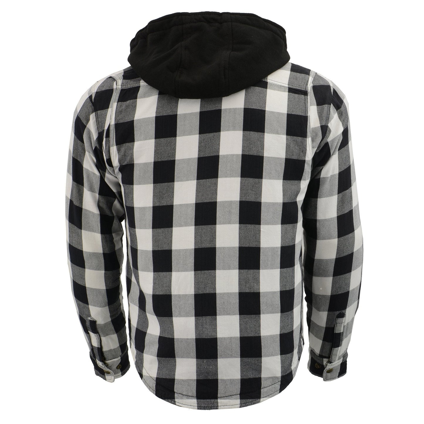Milwaukee Leather Men's Othello Black/White Hooded CE Armored Flannel Shirt with Aramid Reinforced Zones - MPM1629