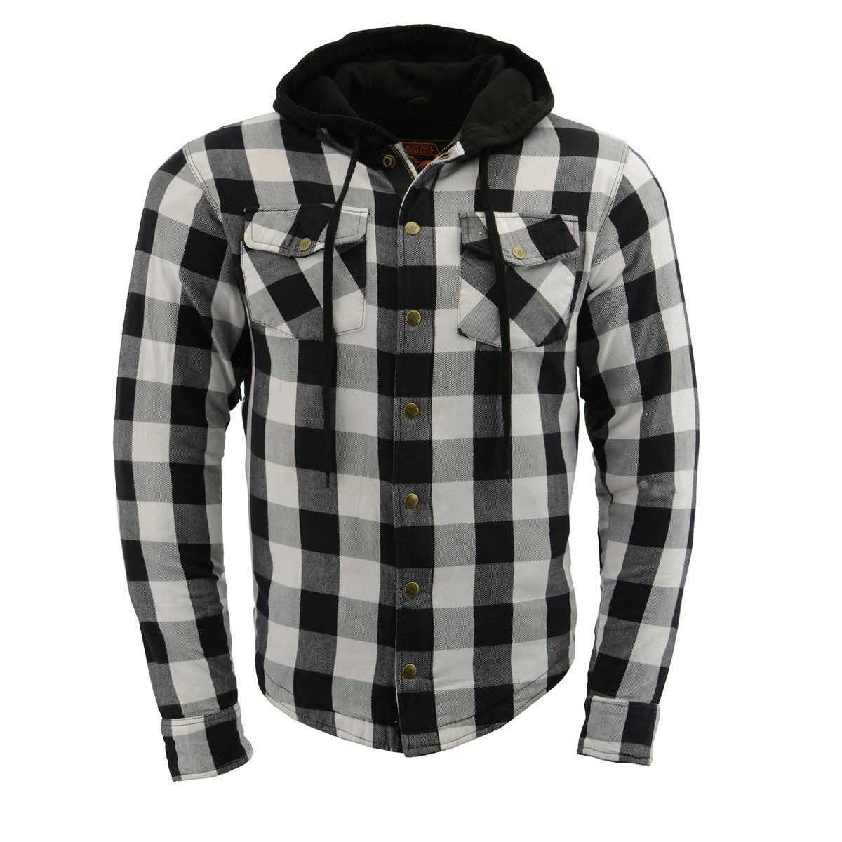 Milwaukee Leather Men's Othello Black/White Hooded CE Armored Flannel Shirt with Aramid Reinforced Zones - MPM1629
