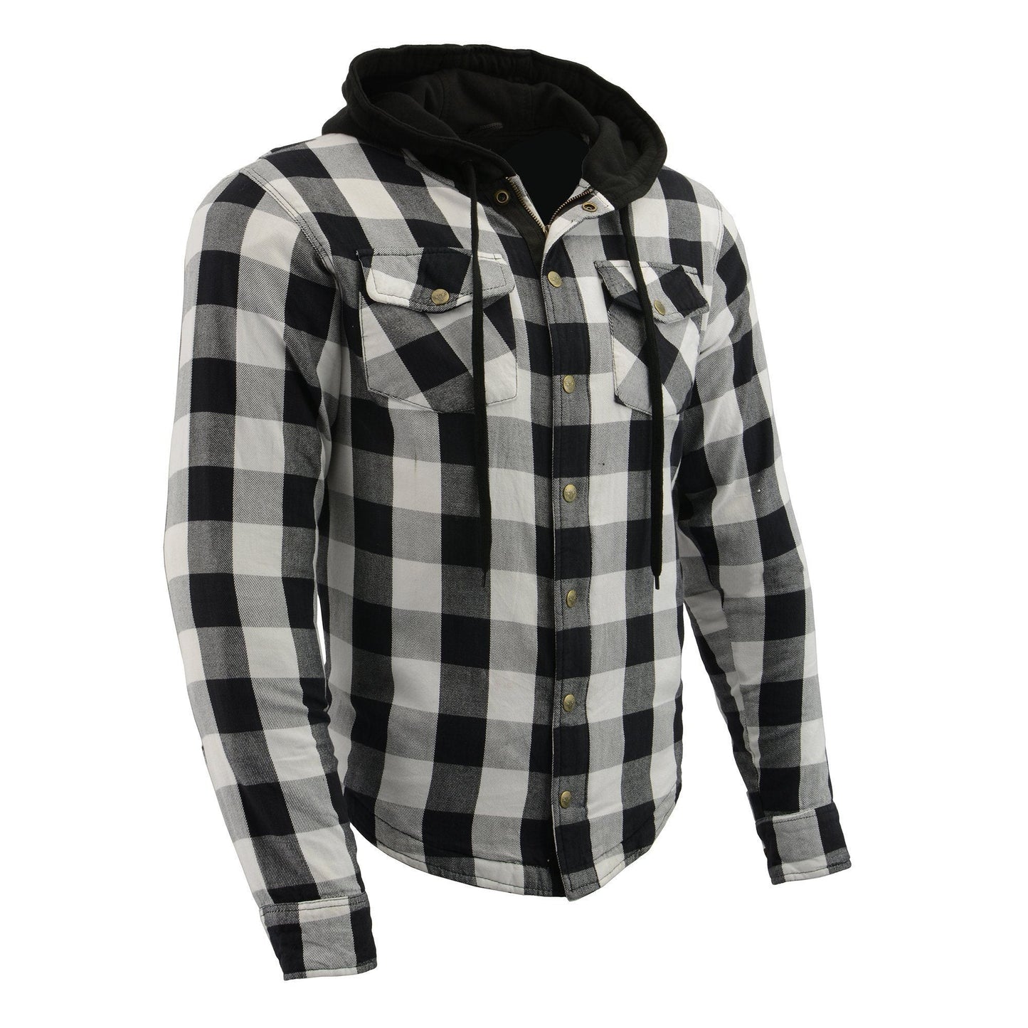 Milwaukee Leather Men's Othello Black/White Hooded CE Armored Flannel Shirt with Aramid Reinforced Zones - MPM1629