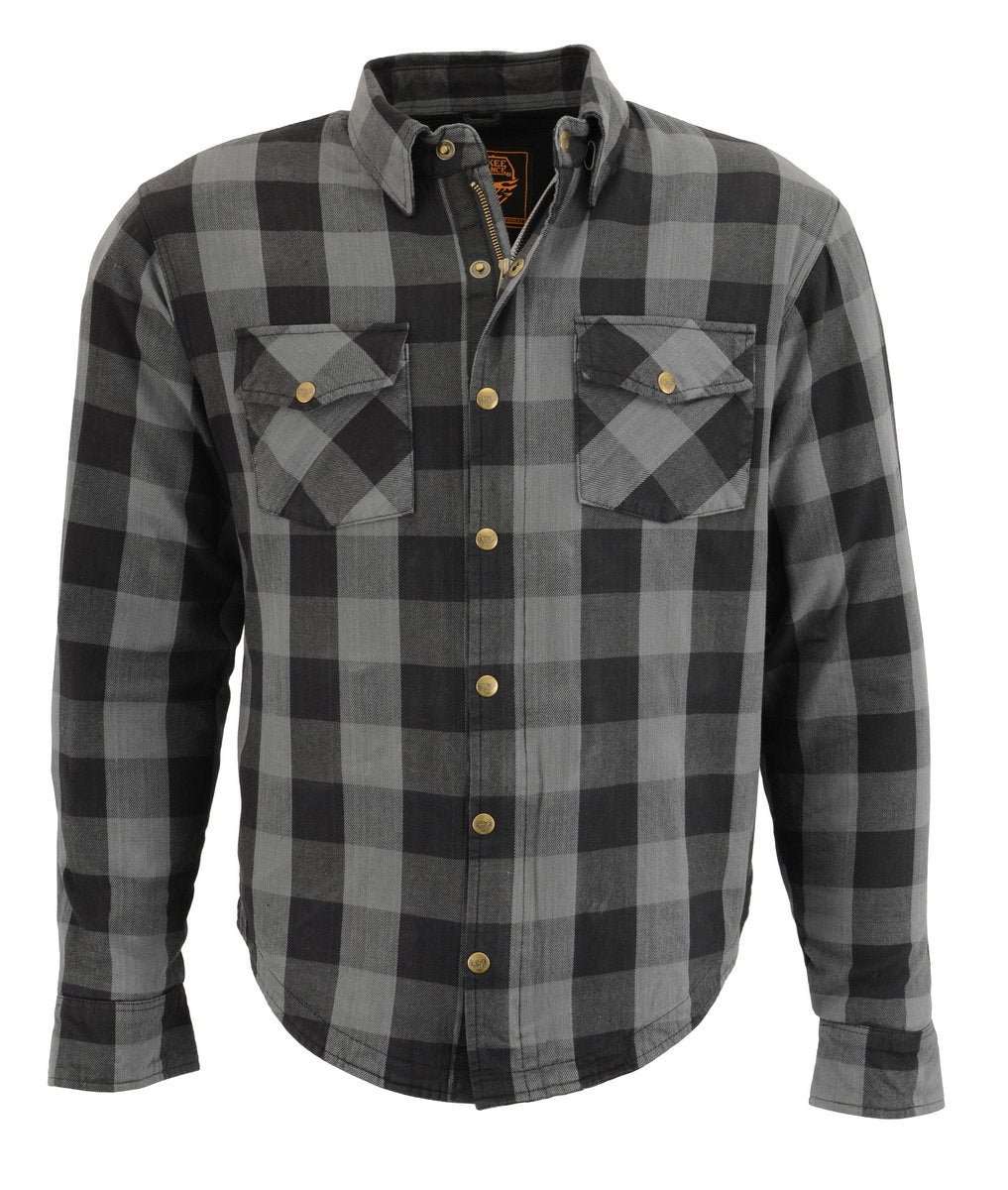 Milwaukee Leather Men's Hoya Black/Gray CE Armored Flannel Shirt with Aramid Reinforced Zones - MPM1630