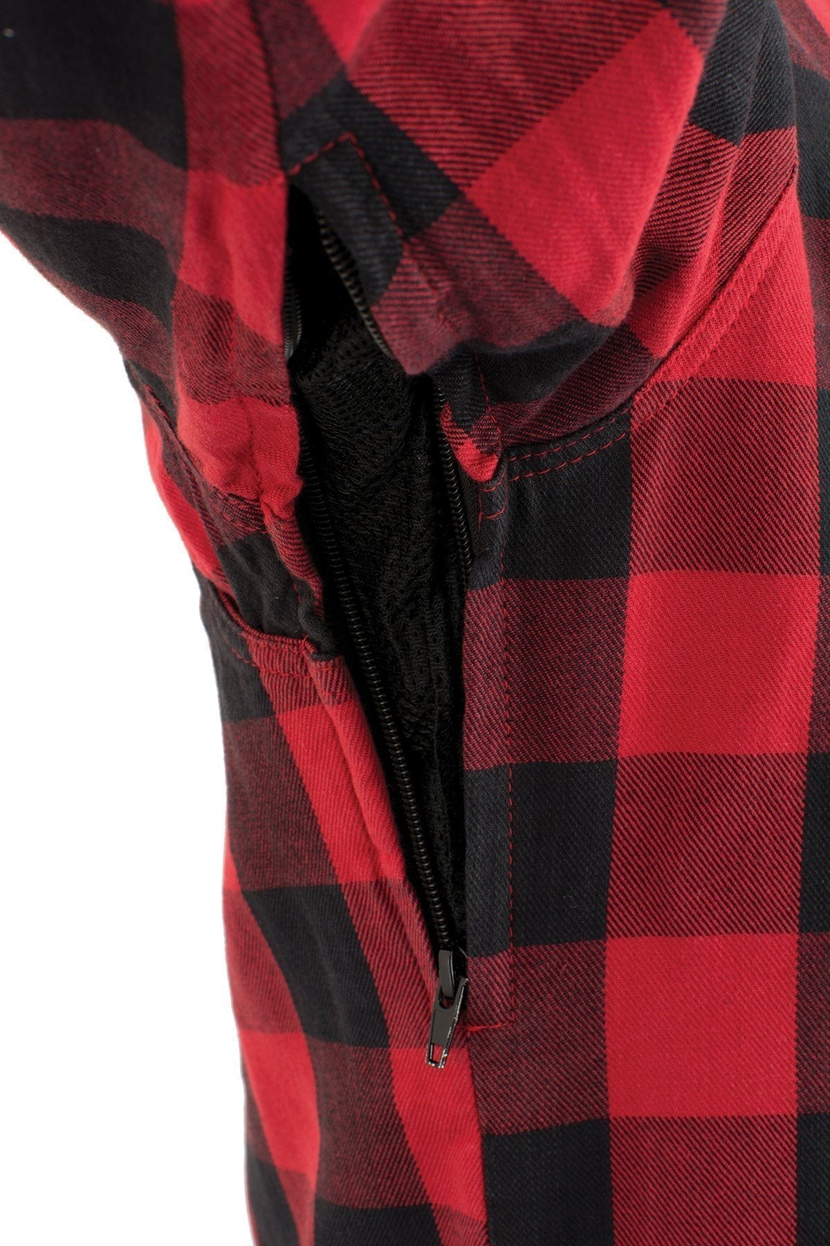 Milwaukee Leather Men's Logger Black/Red CE Armored Flannel Shirt with Aramid Reinforced Zones - MPM1631