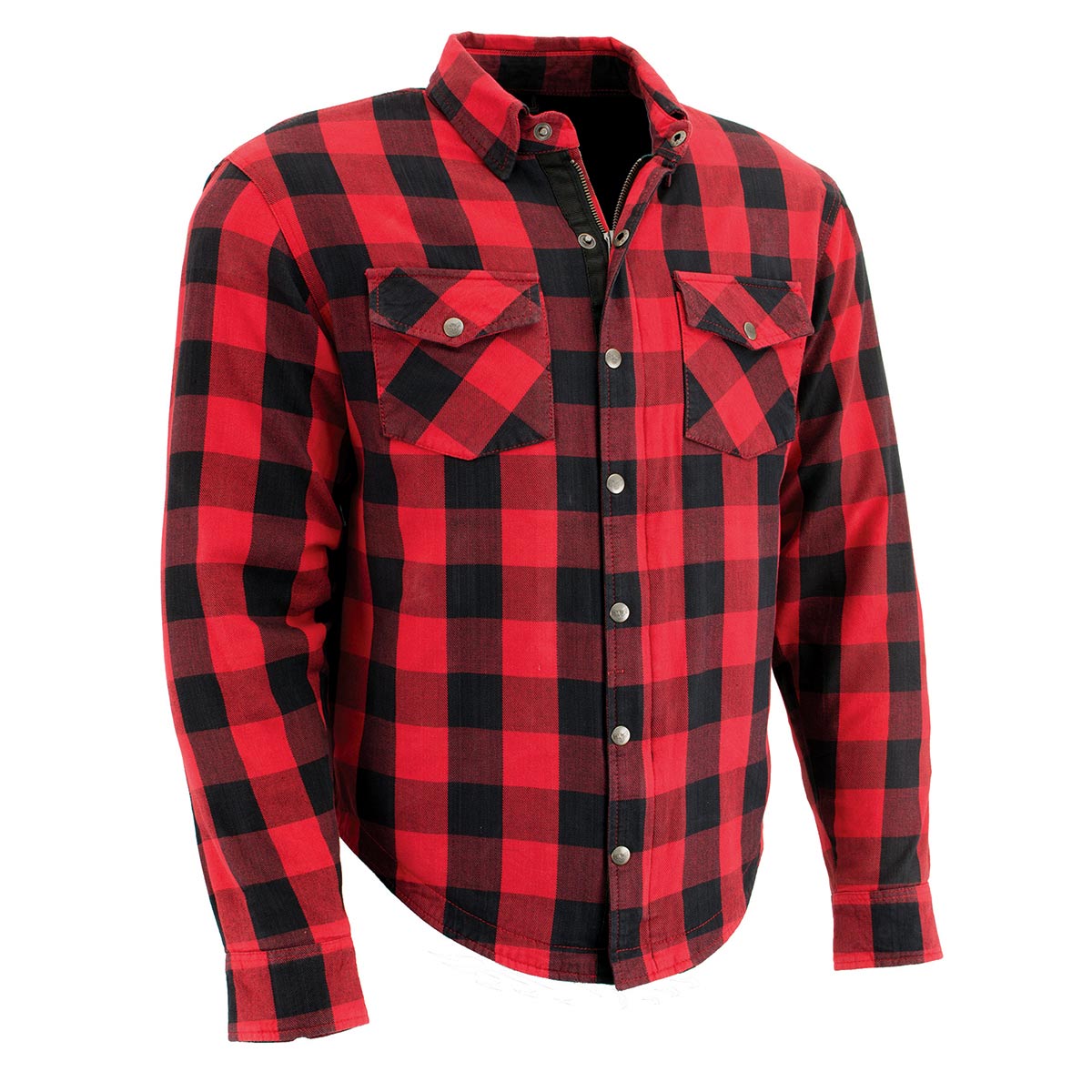 Milwaukee Leather Men's Logger Black/Red CE Armored Flannel Shirt with Aramid Reinforced Zones - MPM1631