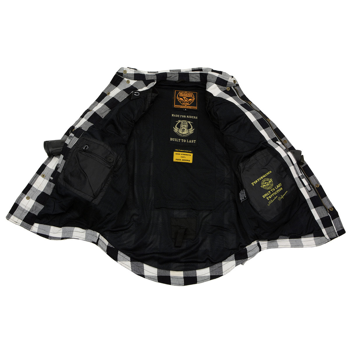 Milwaukee Leather Men's Aztec Black/White CE Armored Flannel Shirt with Aramid Reinforced Zones - MPM1633