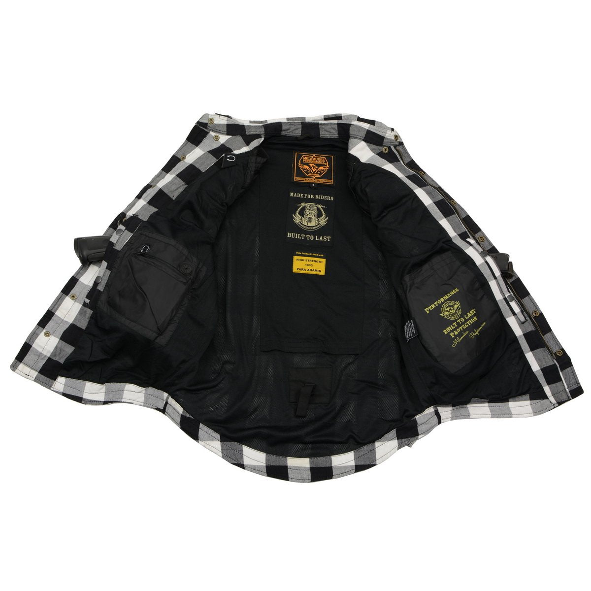 Milwaukee Leather Men's Aztec Black/White CE Armored Flannel Shirt with Aramid Reinforced Zones - MPM1633