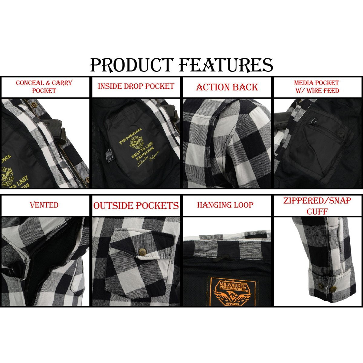 Milwaukee Leather Men's Aztec Black/White CE Armored Flannel Shirt with Aramid Reinforced Zones - MPM1633