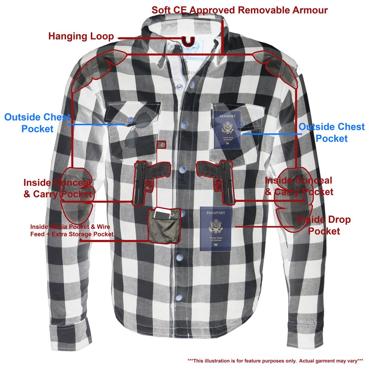 Milwaukee Leather Men's Aztec Black/White CE Armored Flannel Shirt with Aramid Reinforced Zones - MPM1633