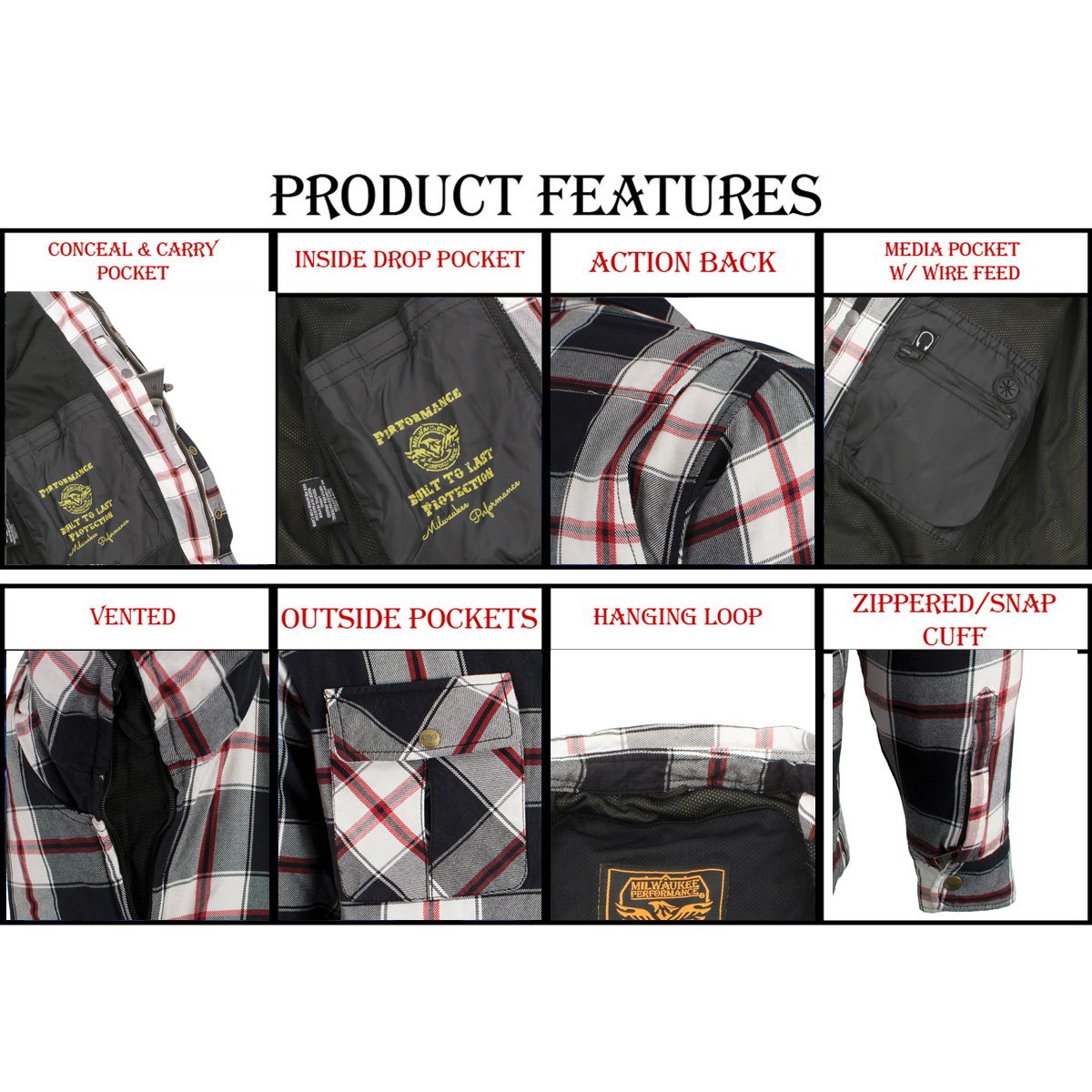 Milwaukee Leather Men's Grimfire Multi/Color CE Armored Flannel Shirt with Aramid Reinforced Zones - MPM1635