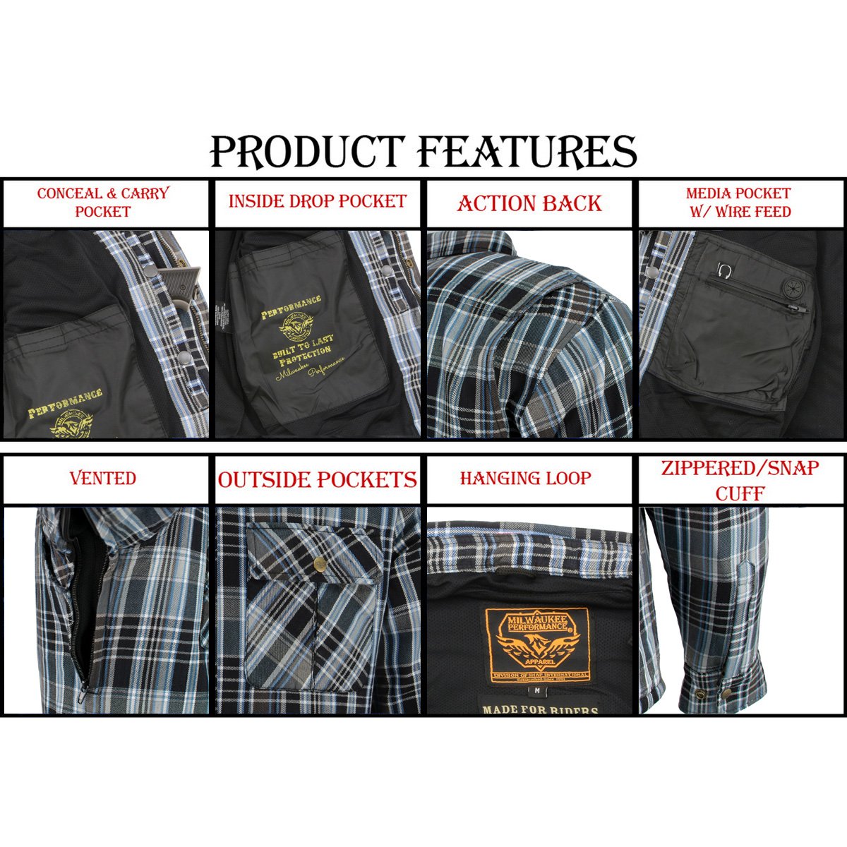 Milwaukee Leather Men's Bloodtrail Multi/Color CE Armored Flannel Shirt with Aramid Reinforced Zones - MPM1636