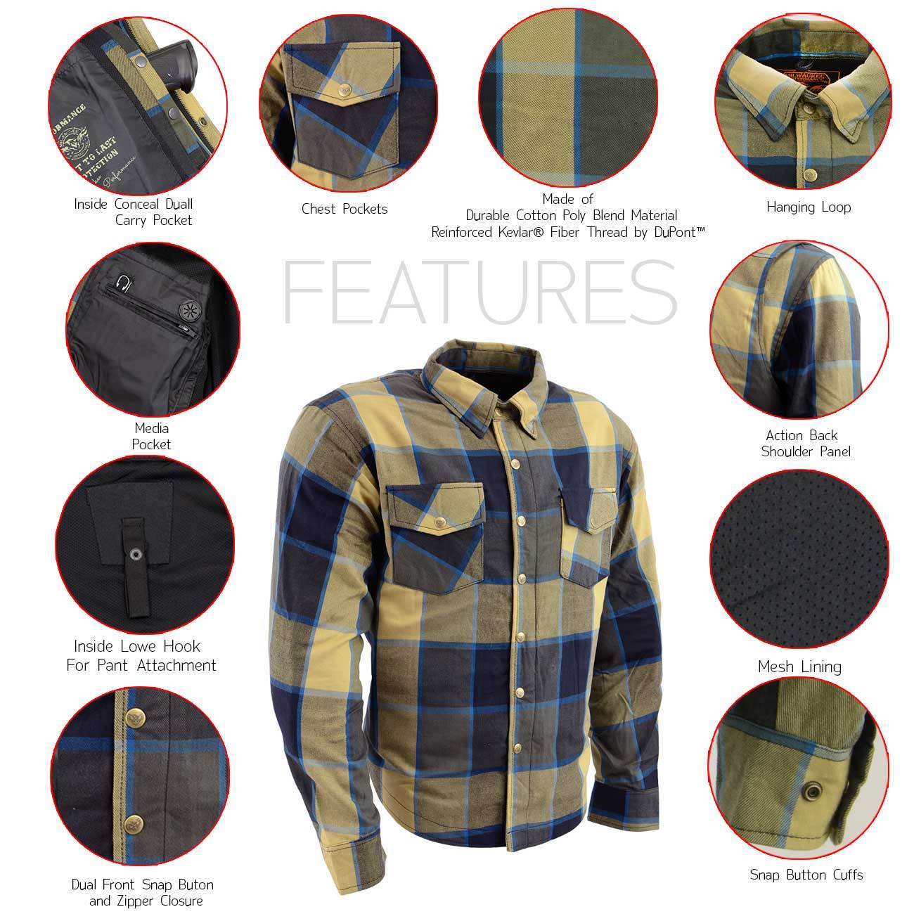 Milwaukee Leather Men's Roguefire Multi/Color CE Armored Flannel Shirt with Aramid Reinforced Zones - MPM1639