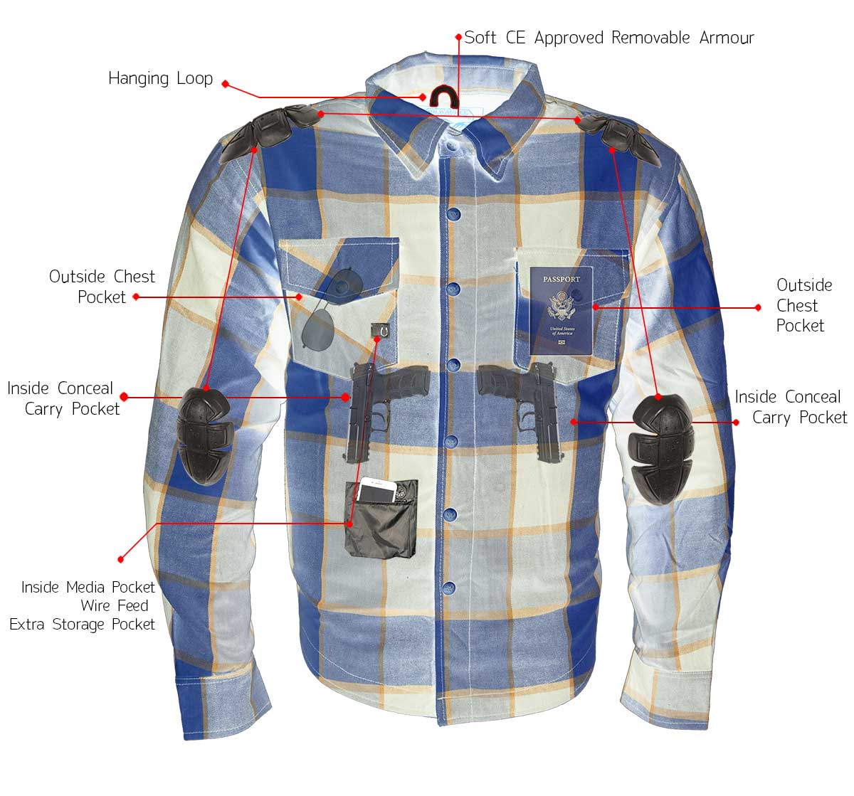 Milwaukee Leather Men's Roguefire Multi/Color CE Armored Flannel Shirt with Aramid Reinforced Zones - MPM1639