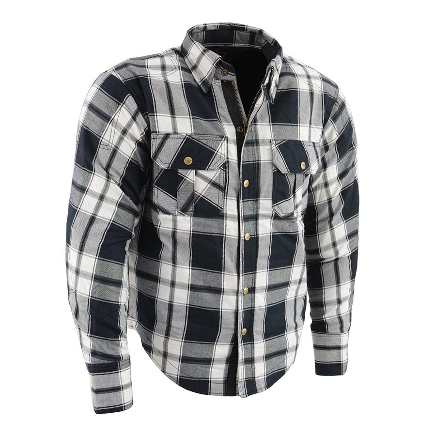 Milwaukee Leather Men's Spartan Black/White CE Armored Flannel Shirt with Aramid Reinforced Zones - MPM1644