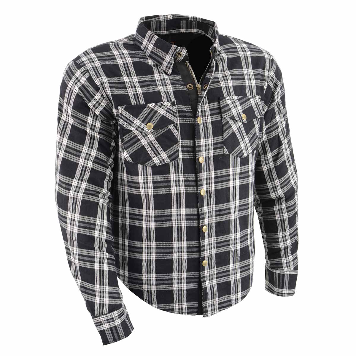 Milwaukee Leather Men's Stormbane Black/White CE Armored Flannel Shirt with Aramid Reinforced Zones - MPM1646