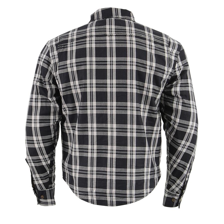 Milwaukee Leather Men's Stormbane Black/White CE Armored Flannel Shirt with Aramid Reinforced Zones - MPM1646