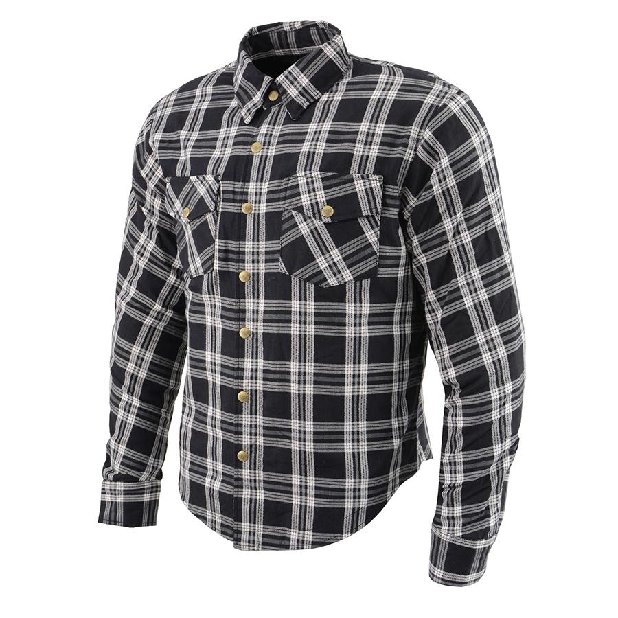 Milwaukee Leather Men's Stormbane Black/White CE Armored Flannel Shirt with Aramid Reinforced Zones - MPM1646