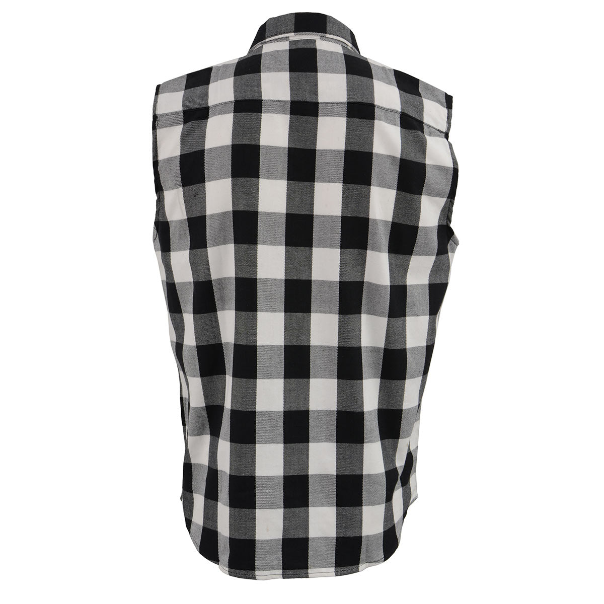 Milwaukee Leather Men's 'Open Road - White Line' Black/White Sleeveless Flannel - Cotton Button Up Shirt - MPM1647