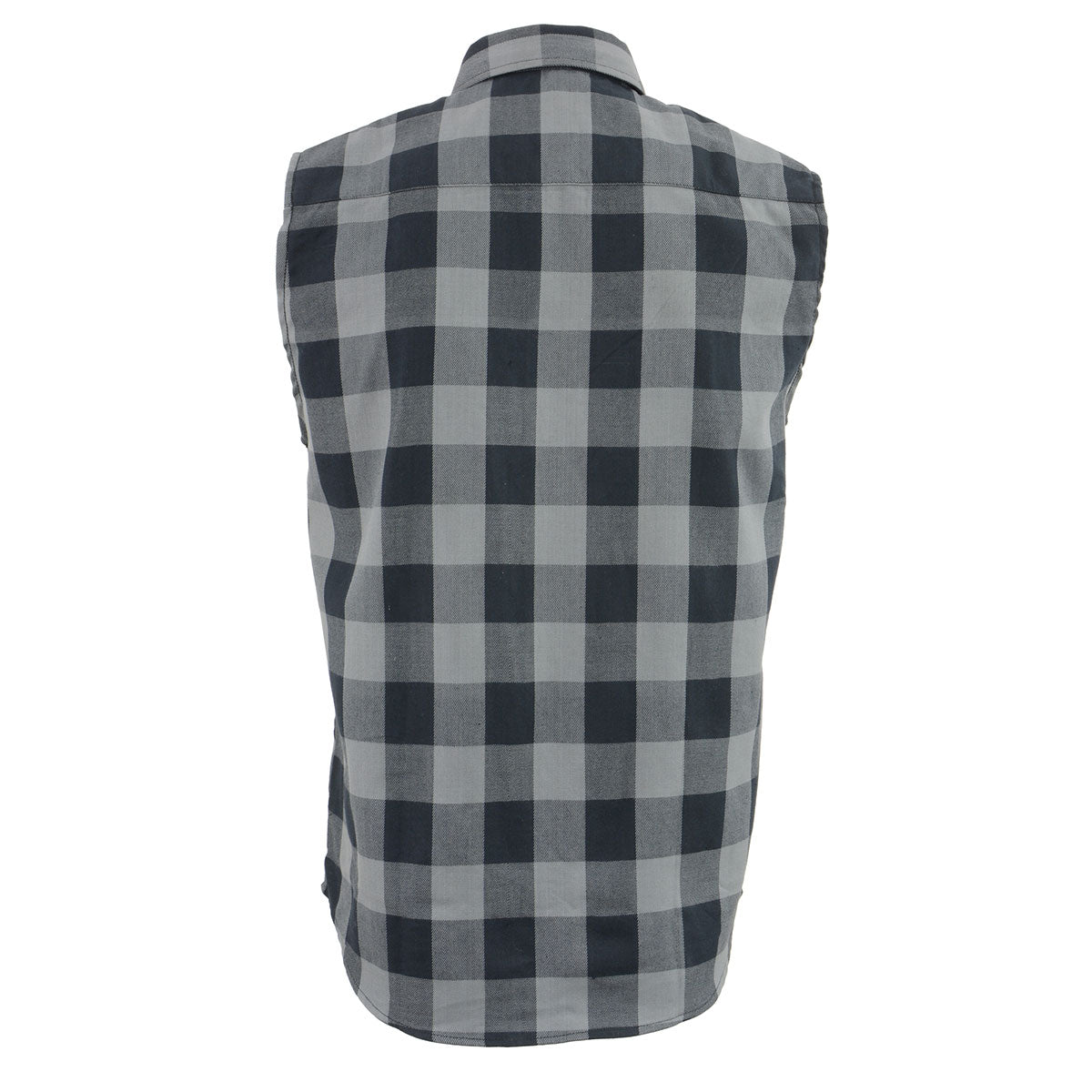 Milwaukee Leather Men's 'Open Road - Coal Dust' Black/Gray Sleeveless Flannel - Cotton Button Up Shirt - MPM1648
