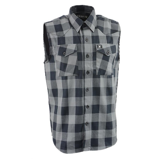 Milwaukee Leather Men's 'Open Road - Coal Dust' Black/Gray Sleeveless Flannel - Cotton Button Up Shirt - MPM1648