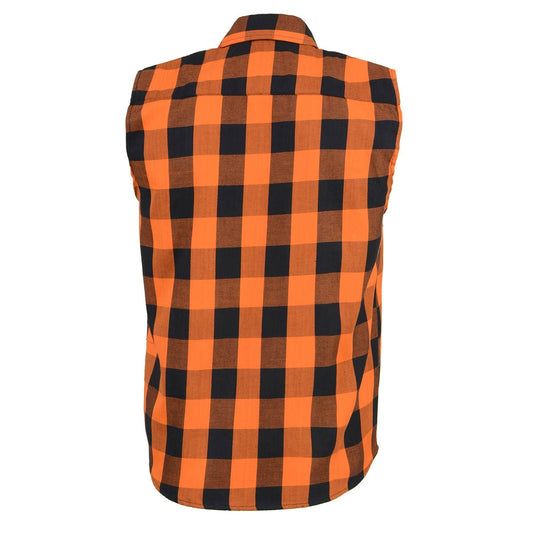 Milwaukee Leather Men's 'Open Road - Harvest Run' Black/Orange Sleeveless Flannel - Cotton Button Up Shirt - MPM165