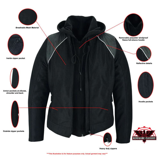 Darkstream Women's Mesh  Motorcycle Jacket - Black/ Black Tone Reflective
