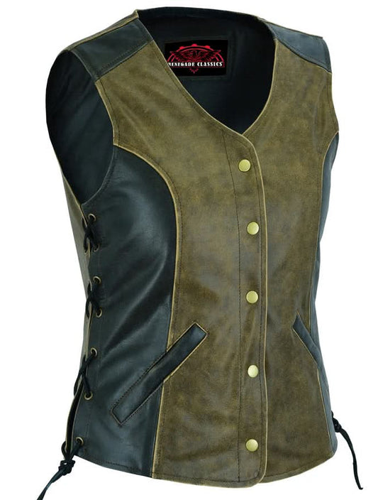 Women's Stylish Longer Body &frac34; Vest - Side Laces - Two T
