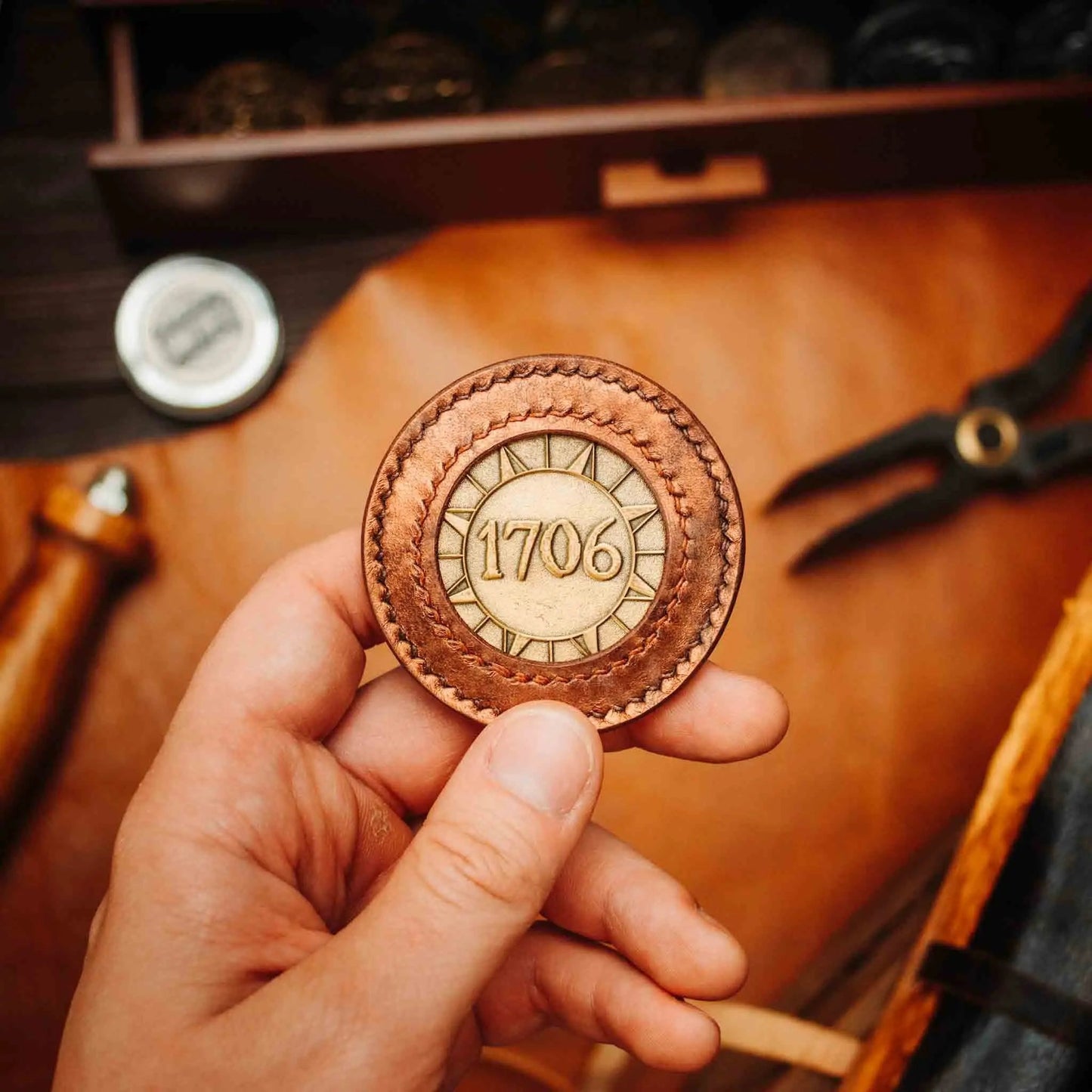 Pirate Goods Peso Pocket v2 Coin Holder – Round Leather Challenge Coin Case for EDC