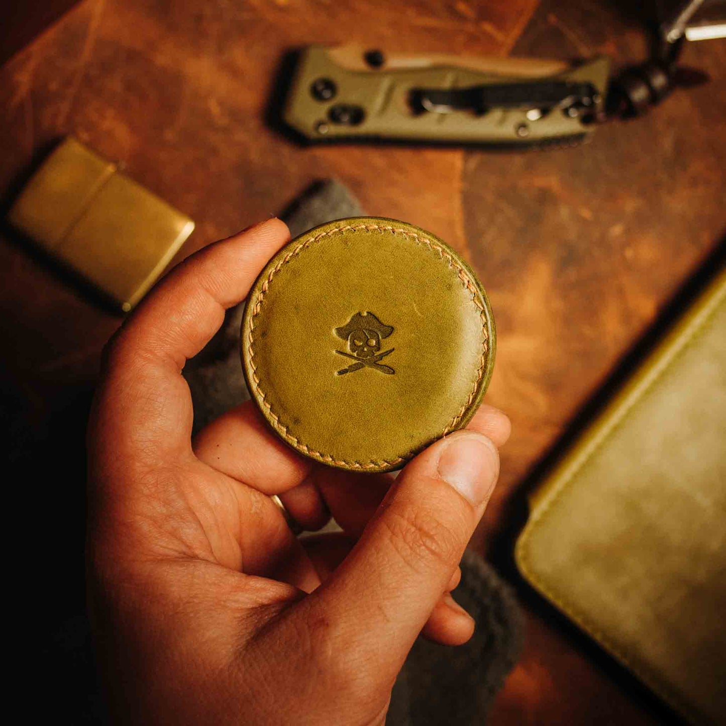 Pirate Goods Peso Pocket v2 Coin Holder – Round Leather Challenge Coin Case for EDC