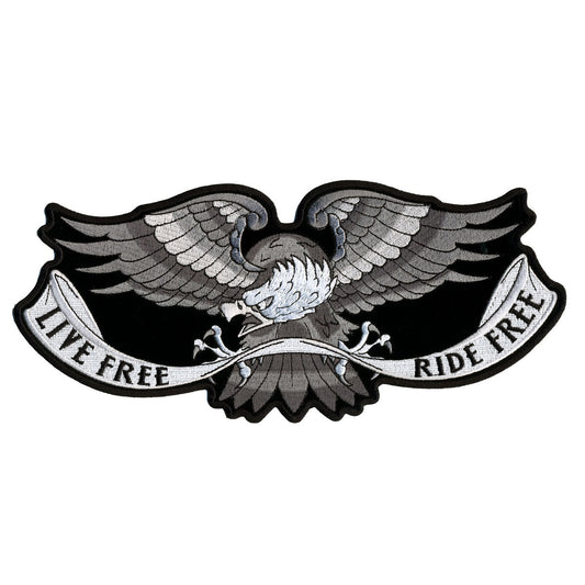 Hot Leathers Live Free Eagle Embroidered Patch - 11" W x 5" H - Iron-On or Sew-On - PPA5468