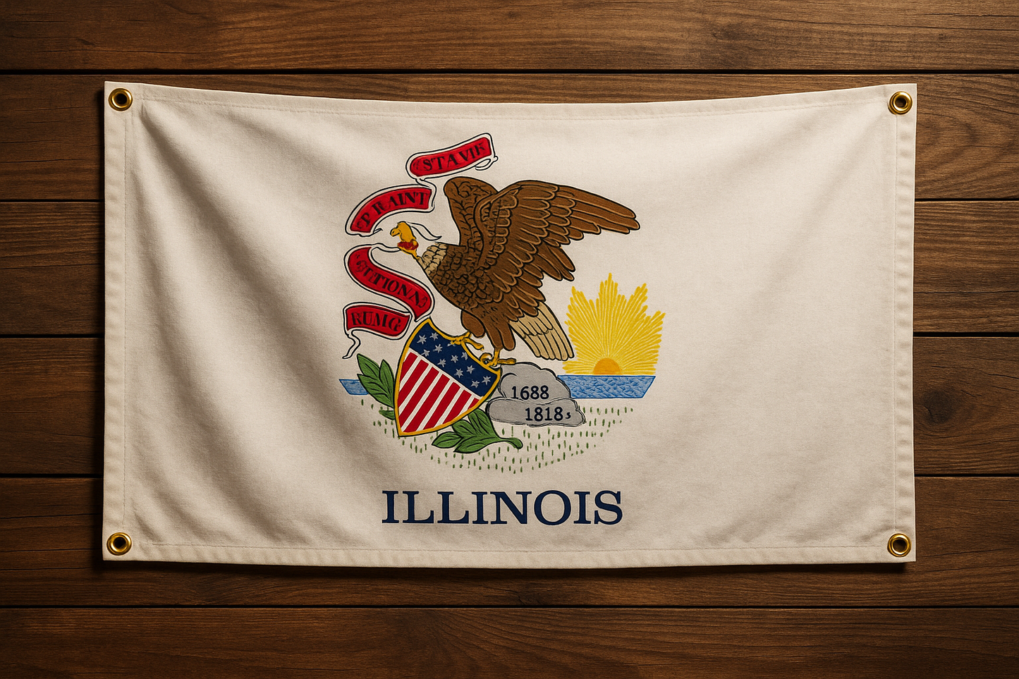 Illinois Flag with Grommets Along the Edges for Wall Hanging