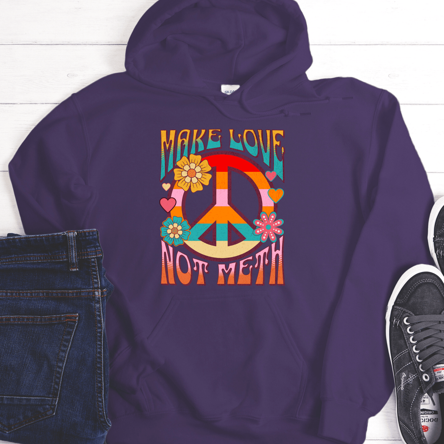 Recovery Hoodie | Inspiring Sobriety |  Make Love Not Meth  (Retro)