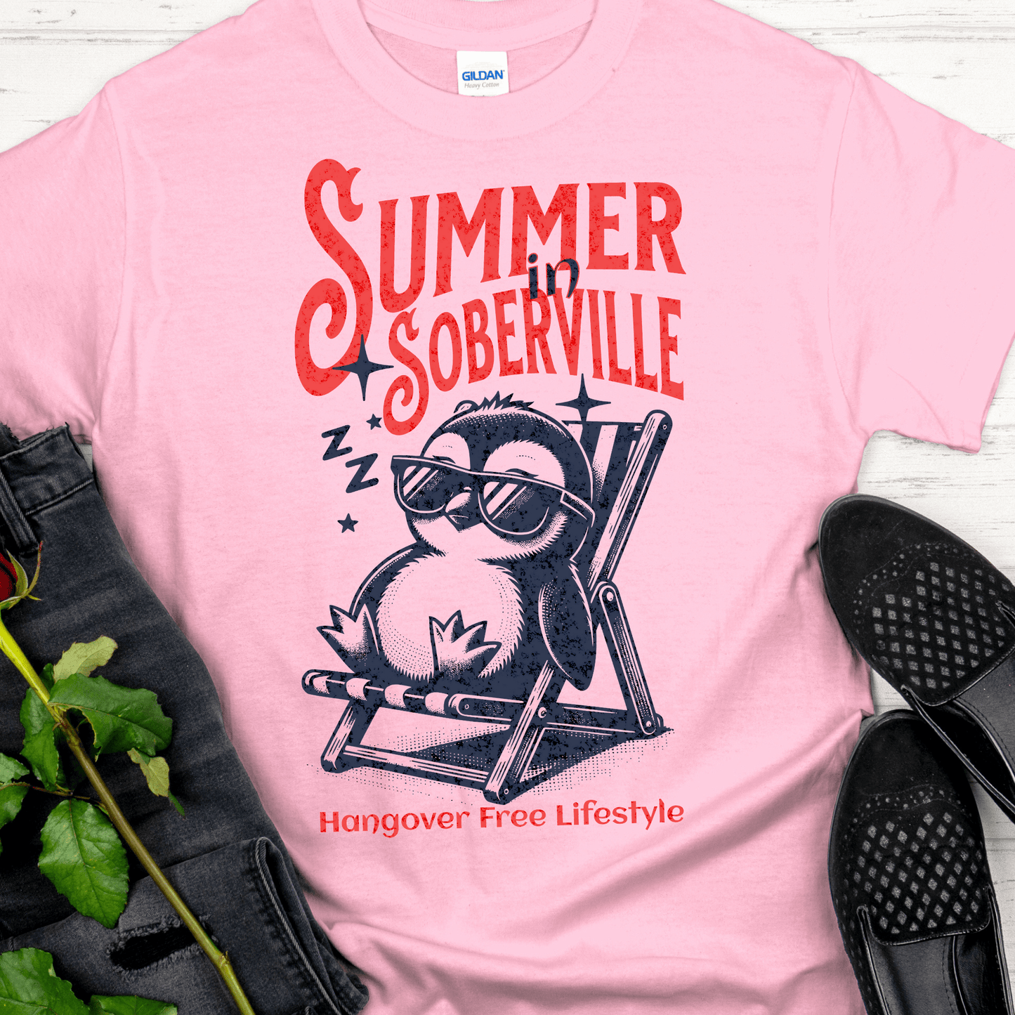 Recovery T-Shirt | Inspiring Sobriety |  Summer in Soberville Penguin