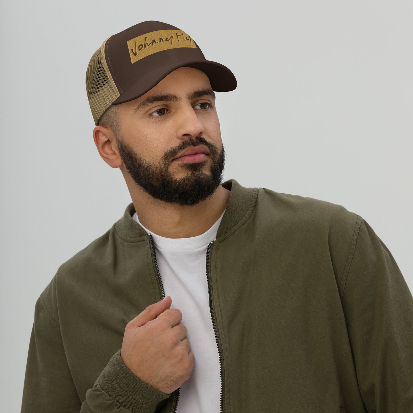 Block Logo Trucker Cap || Sand