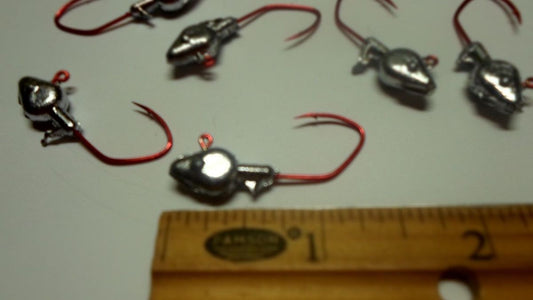 35 pc Cam's 1/16  Minnow Jig Head #4 Red(Laser Sharp) Nasty Bend Hooks Barb Collar