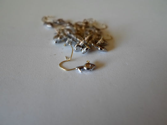 35ct. - 1/16oz. Cam's Unpainted Minnow Head w/ #2 Gold (Laser Sharp) Nasty Bend Hooks Crappie Jigs