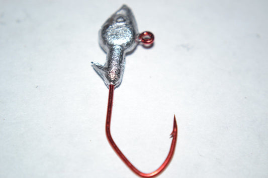 35 pc Cam's 1/8 Minnow Jig Head #2 Red (Laser Sharp) Nasty Bend Hooks Barb Collar