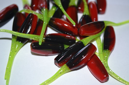 Cam's 2" Stinger Shad 35pc Black Red & Chartreuse Crappie Soft Jigs