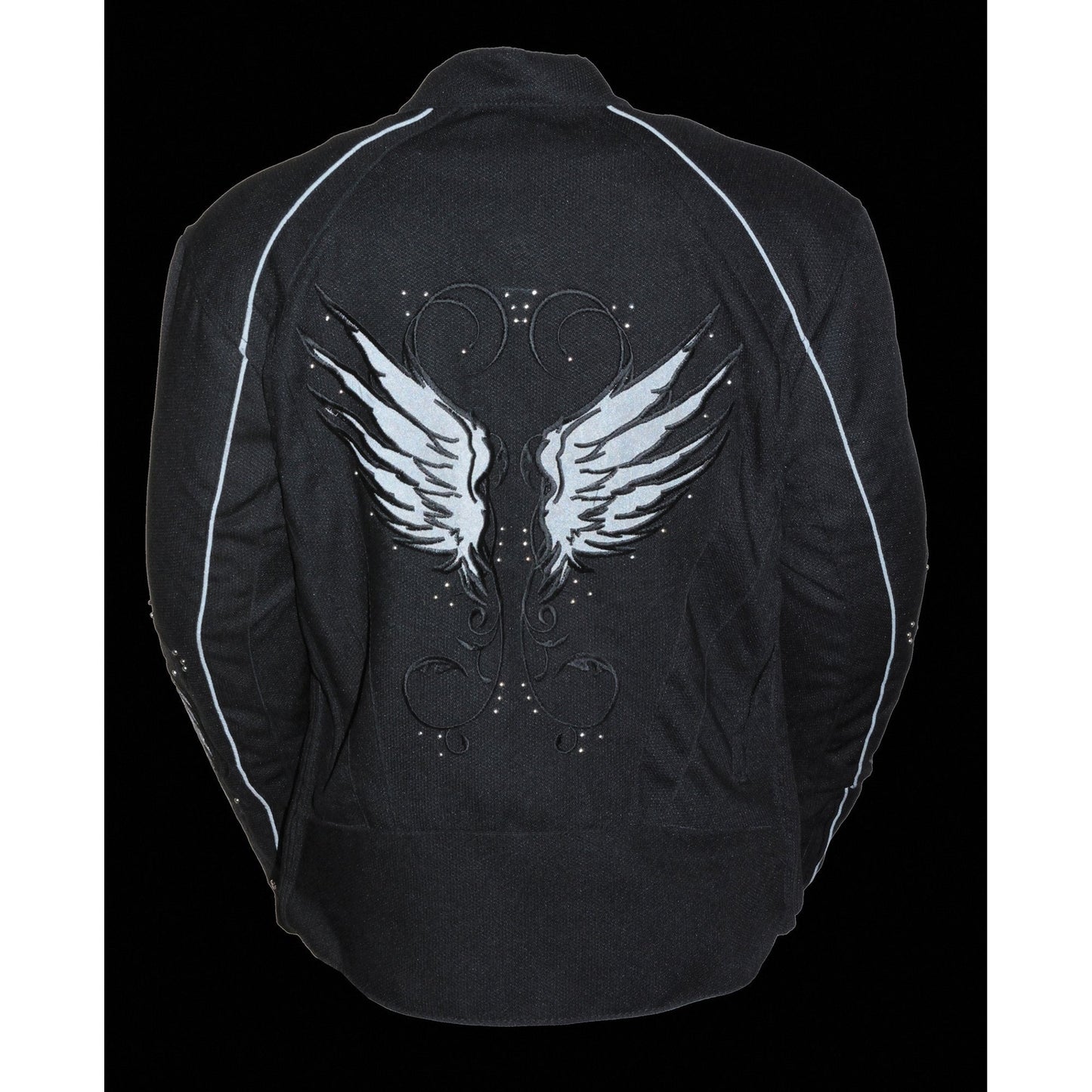 Milwaukee Leather SH1954 Women's Black Textile Jacket with Stud and Wings Detailing